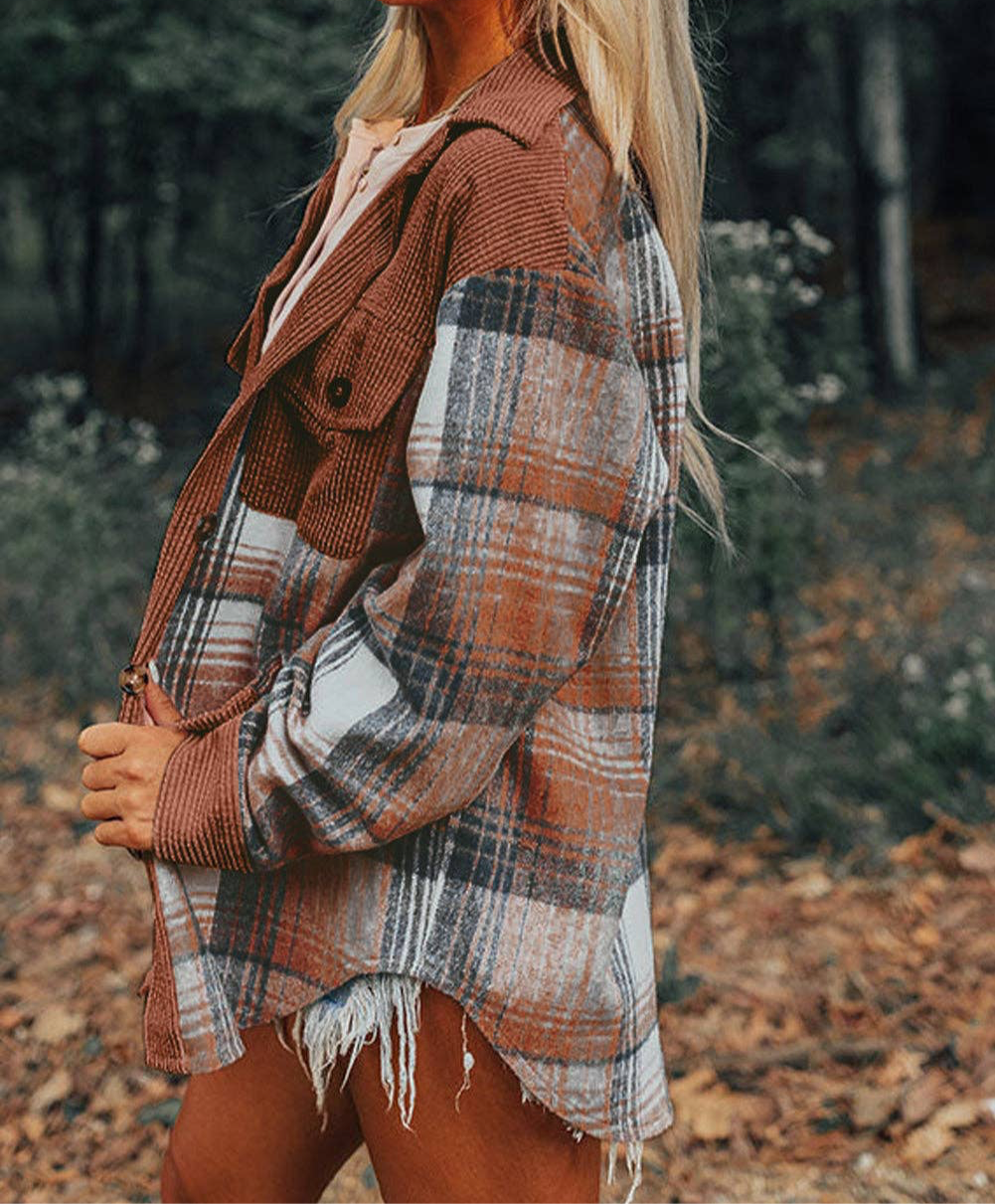 Cinnamon Plaid Corduroy Relaxed Shacket