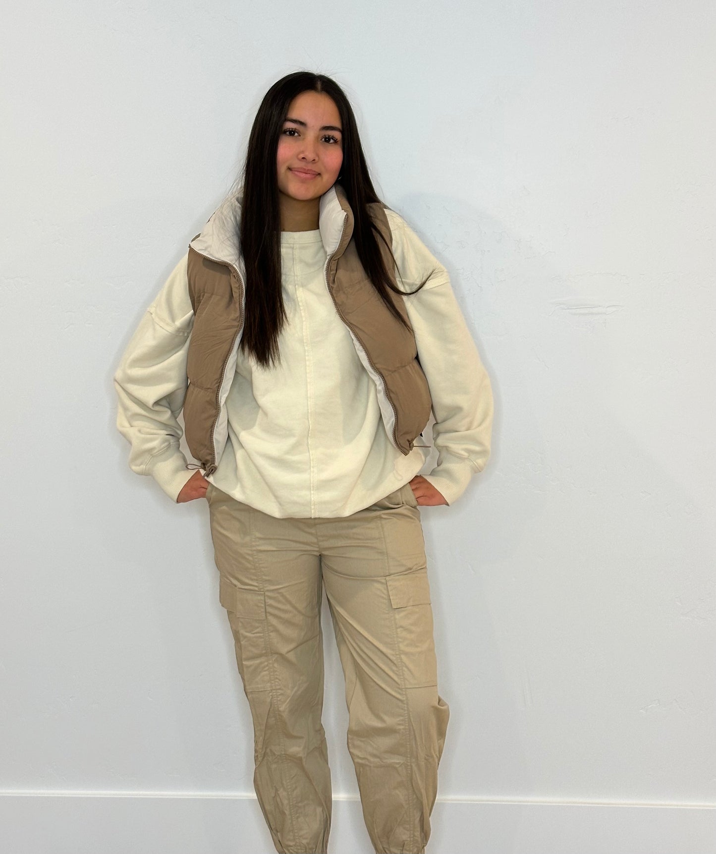 REVERSIBLE ZIP UP CROPPED PUFFER VEST