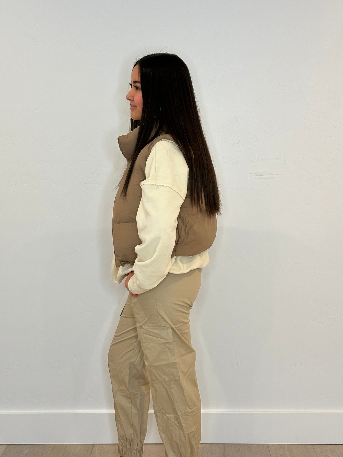 REVERSIBLE ZIP UP CROPPED PUFFER VEST
