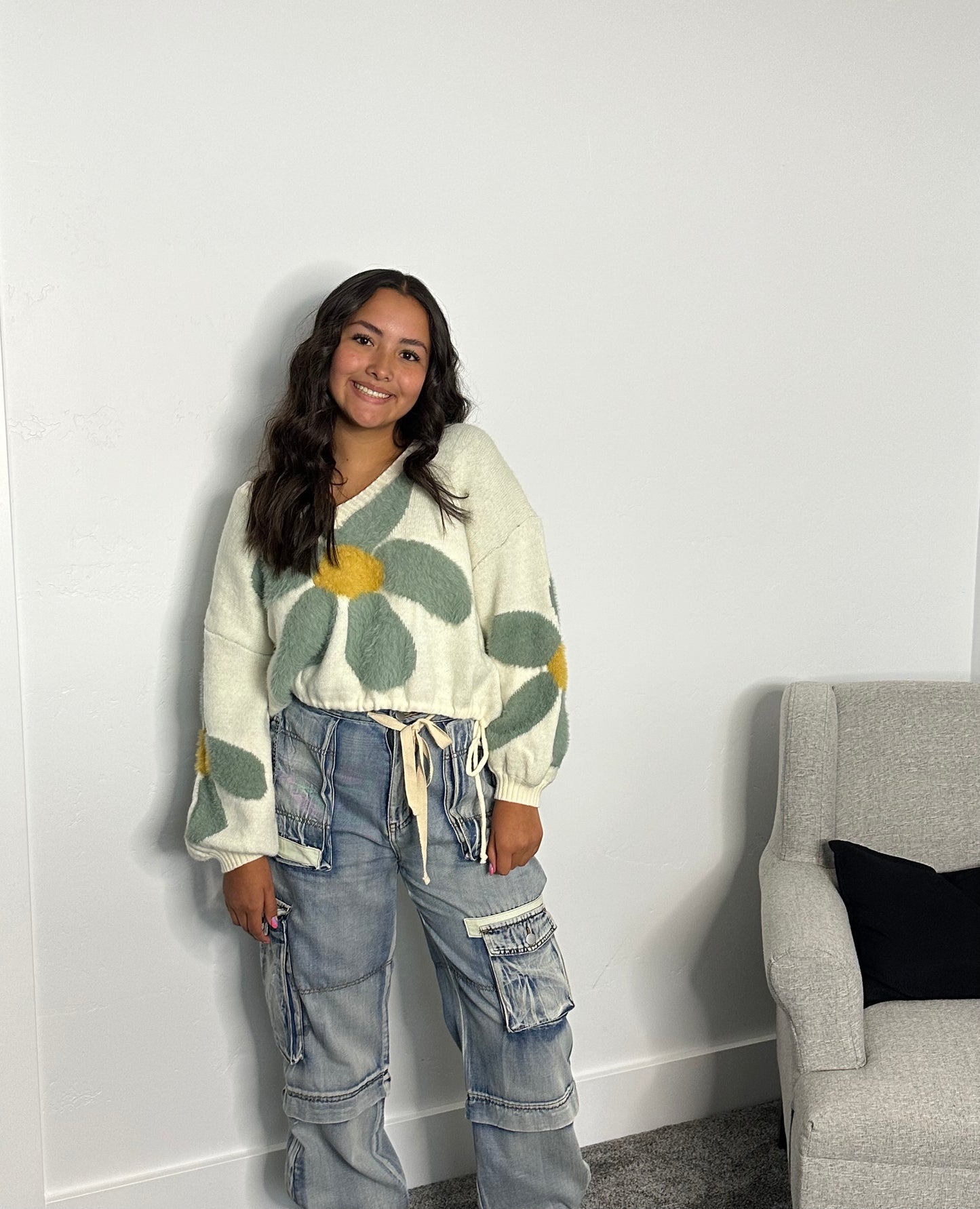 Sage Flower Sweater