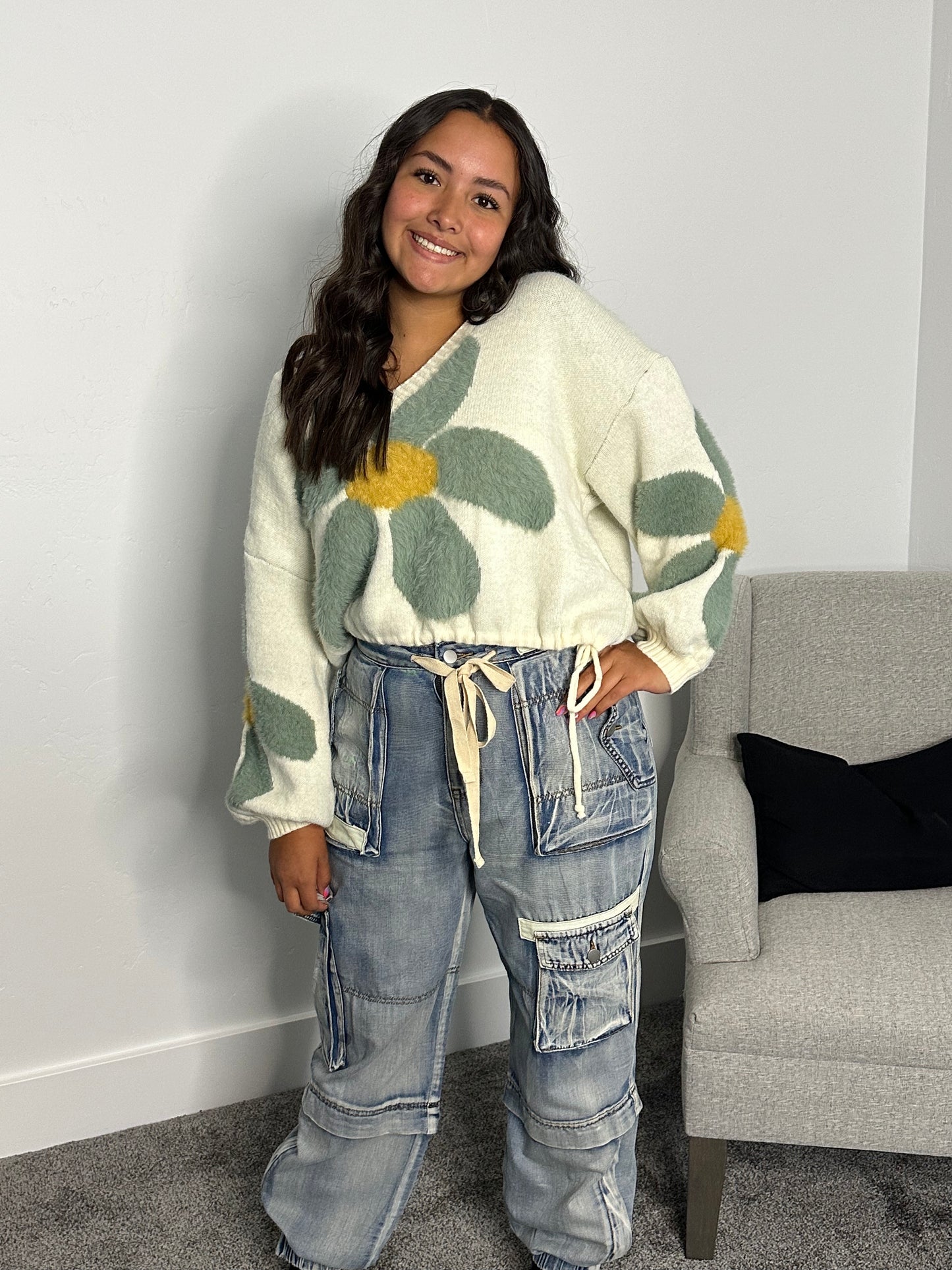 Sage Flower Sweater