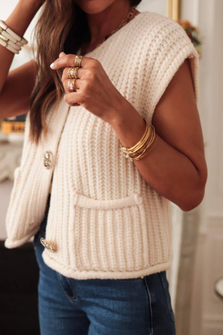 Chunky Knit Buttoned Sweater Vest